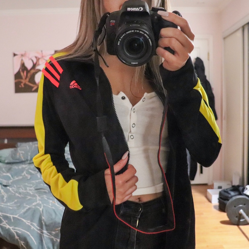 Adidas Black Pink Yellow Stripe Active Jacket